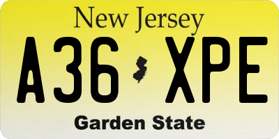 NJ license plate A36XPE