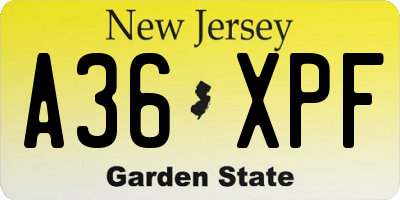 NJ license plate A36XPF