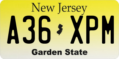 NJ license plate A36XPM