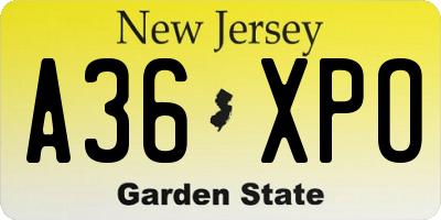 NJ license plate A36XPO