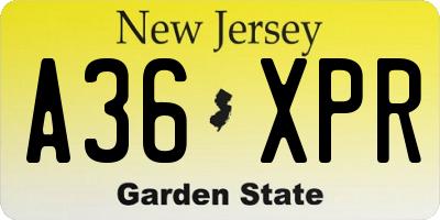NJ license plate A36XPR