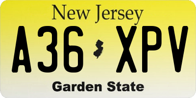 NJ license plate A36XPV