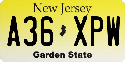 NJ license plate A36XPW