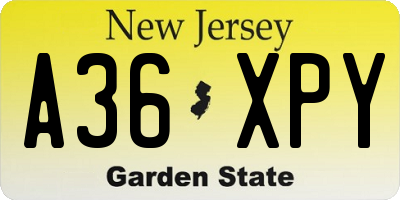 NJ license plate A36XPY