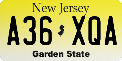 NJ license plate A36XQA