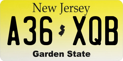 NJ license plate A36XQB