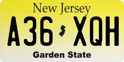 NJ license plate A36XQH