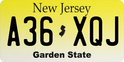NJ license plate A36XQJ