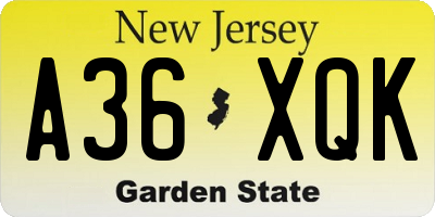 NJ license plate A36XQK