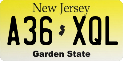 NJ license plate A36XQL