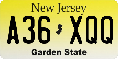 NJ license plate A36XQQ