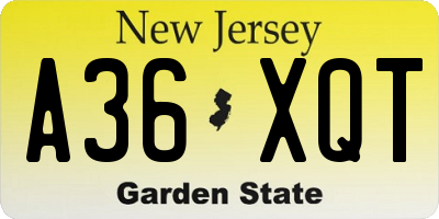 NJ license plate A36XQT