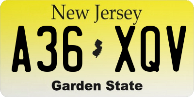 NJ license plate A36XQV
