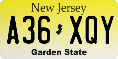 NJ license plate A36XQY