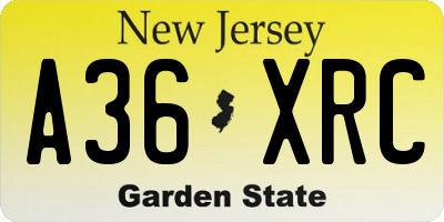 NJ license plate A36XRC