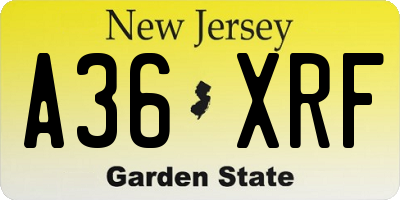 NJ license plate A36XRF