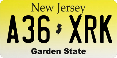 NJ license plate A36XRK