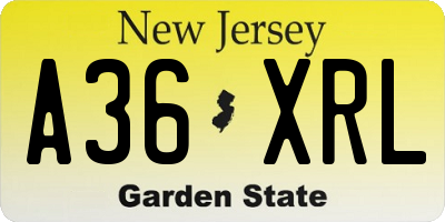 NJ license plate A36XRL