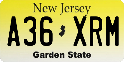 NJ license plate A36XRM