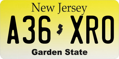 NJ license plate A36XRO