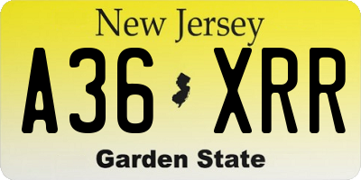 NJ license plate A36XRR