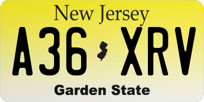NJ license plate A36XRV