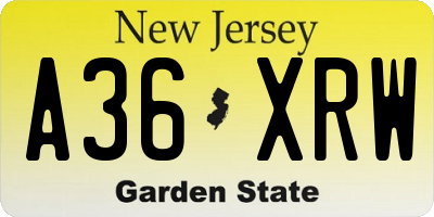 NJ license plate A36XRW