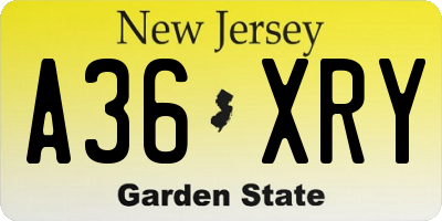 NJ license plate A36XRY