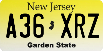 NJ license plate A36XRZ