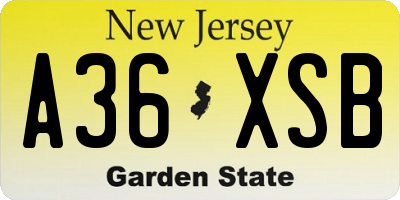 NJ license plate A36XSB
