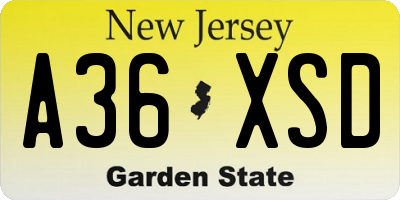 NJ license plate A36XSD