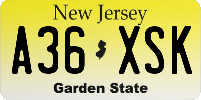 NJ license plate A36XSK