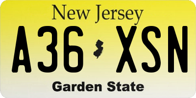 NJ license plate A36XSN