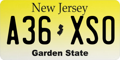 NJ license plate A36XSO