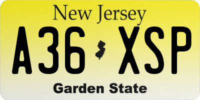 NJ license plate A36XSP