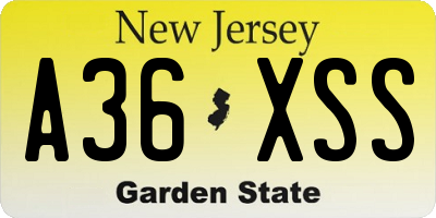 NJ license plate A36XSS