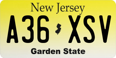 NJ license plate A36XSV