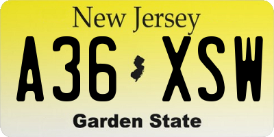 NJ license plate A36XSW