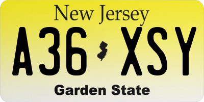 NJ license plate A36XSY