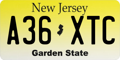 NJ license plate A36XTC