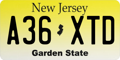 NJ license plate A36XTD