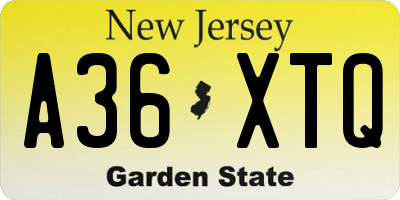 NJ license plate A36XTQ