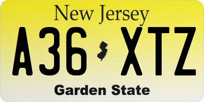 NJ license plate A36XTZ