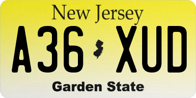 NJ license plate A36XUD
