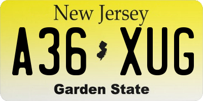 NJ license plate A36XUG