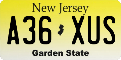 NJ license plate A36XUS