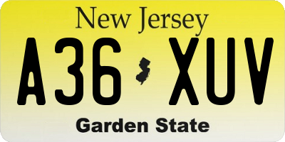 NJ license plate A36XUV