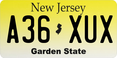 NJ license plate A36XUX