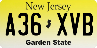 NJ license plate A36XVB