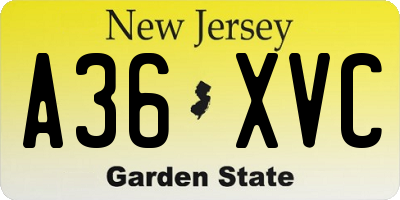 NJ license plate A36XVC